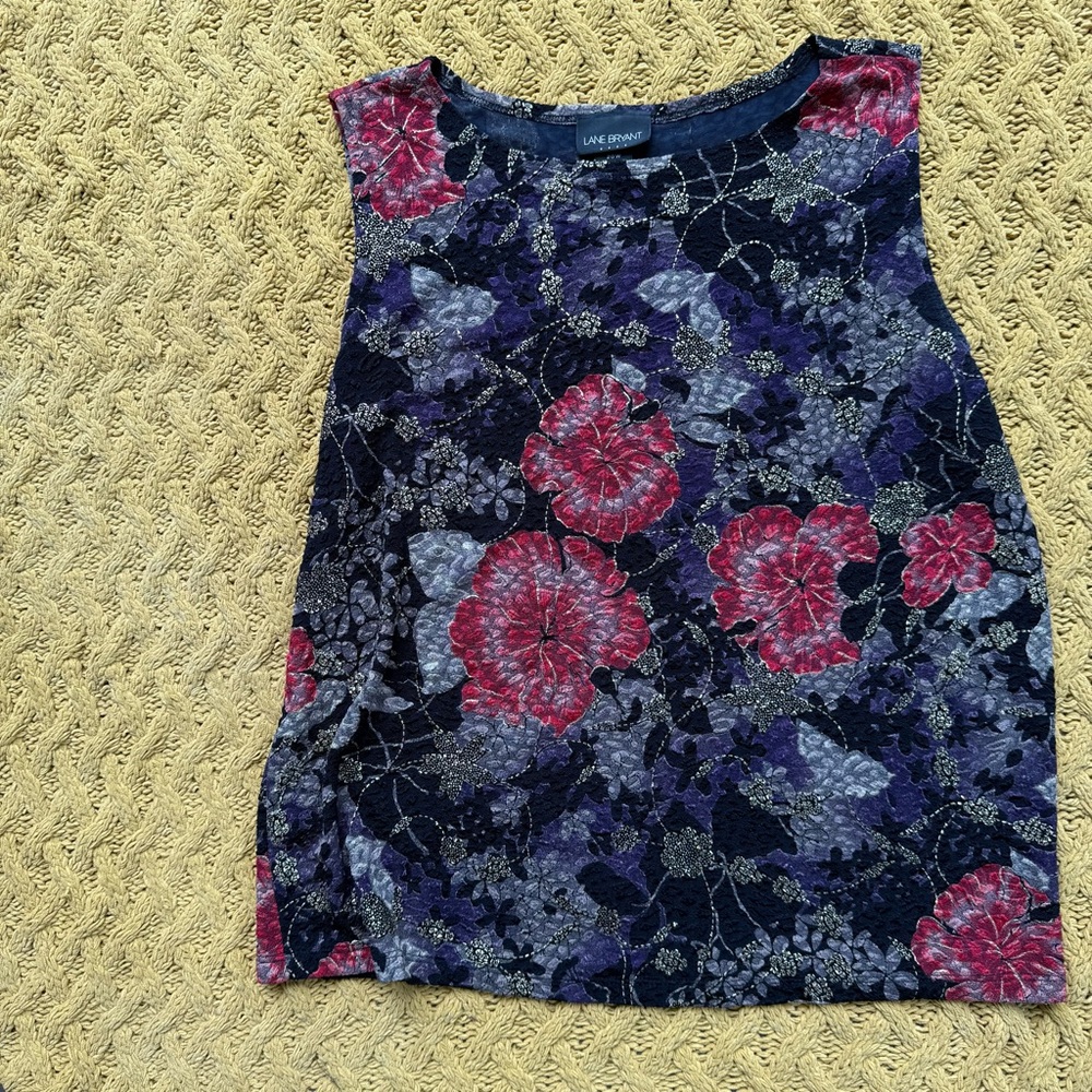 Lane Bryant Vintage Red Purple Black Floral Roses Sleeveless Blouse Shirt 20W‎